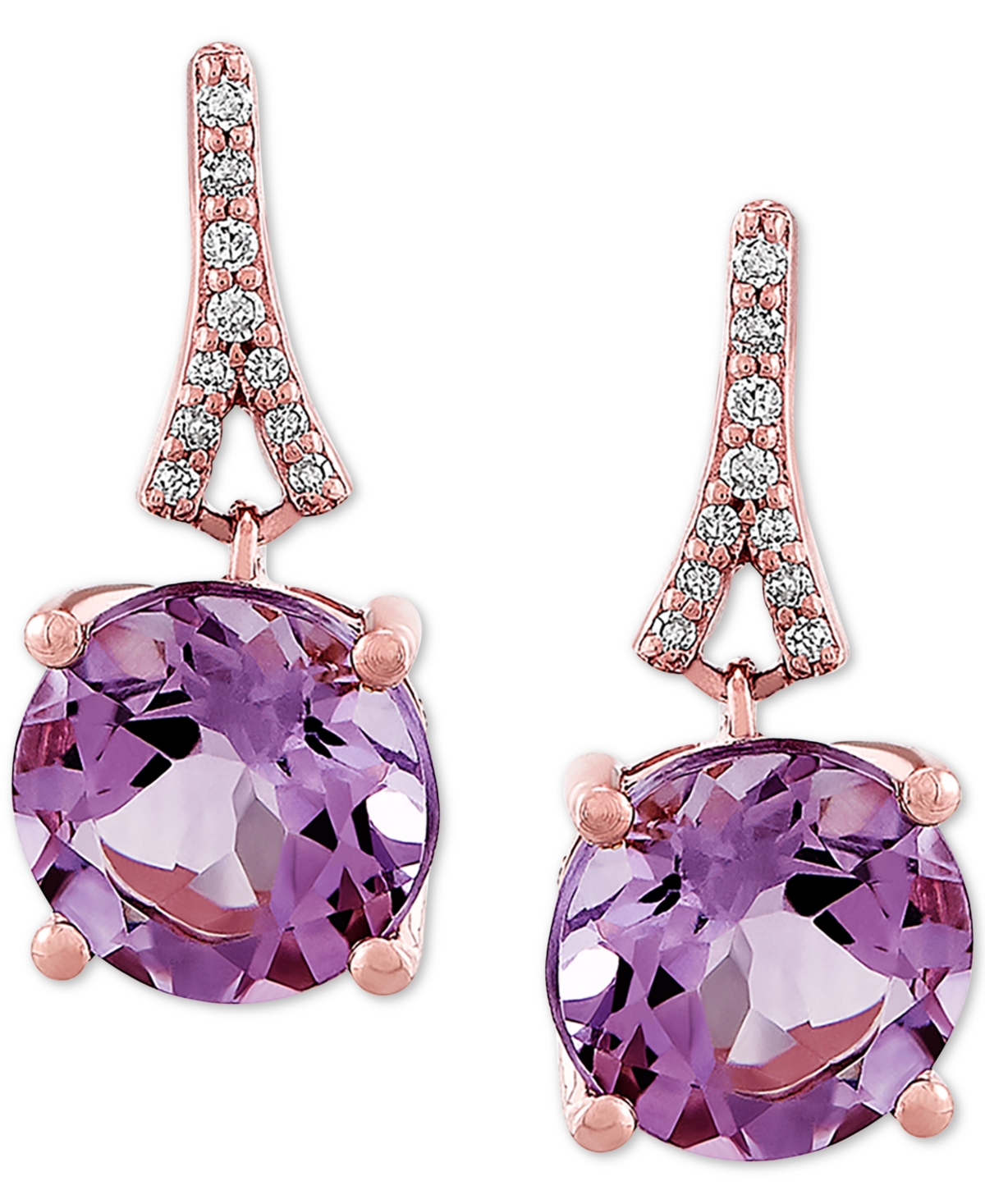 Pink(3-1/2 ct. t.w.) & Diamond (1/20 ct. t.w.) Drop Earrings in 14k Rose Gold - Amethyst