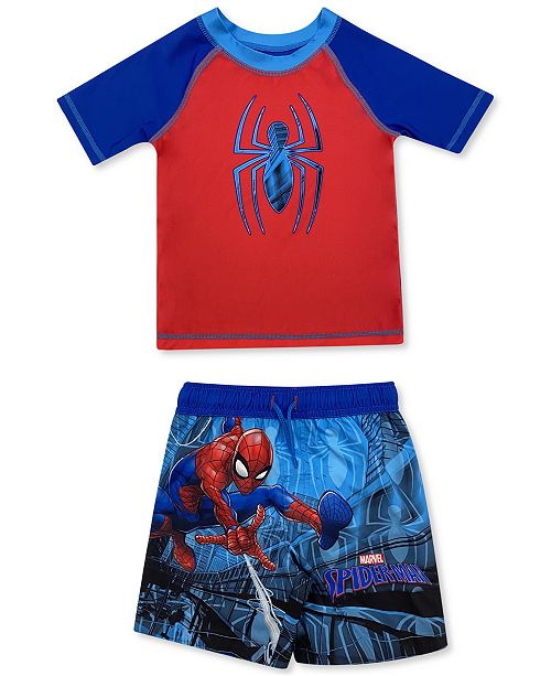 Dreamwave Toddler Boys 2 Pc Spiderman Rash Guard Swim Trunks