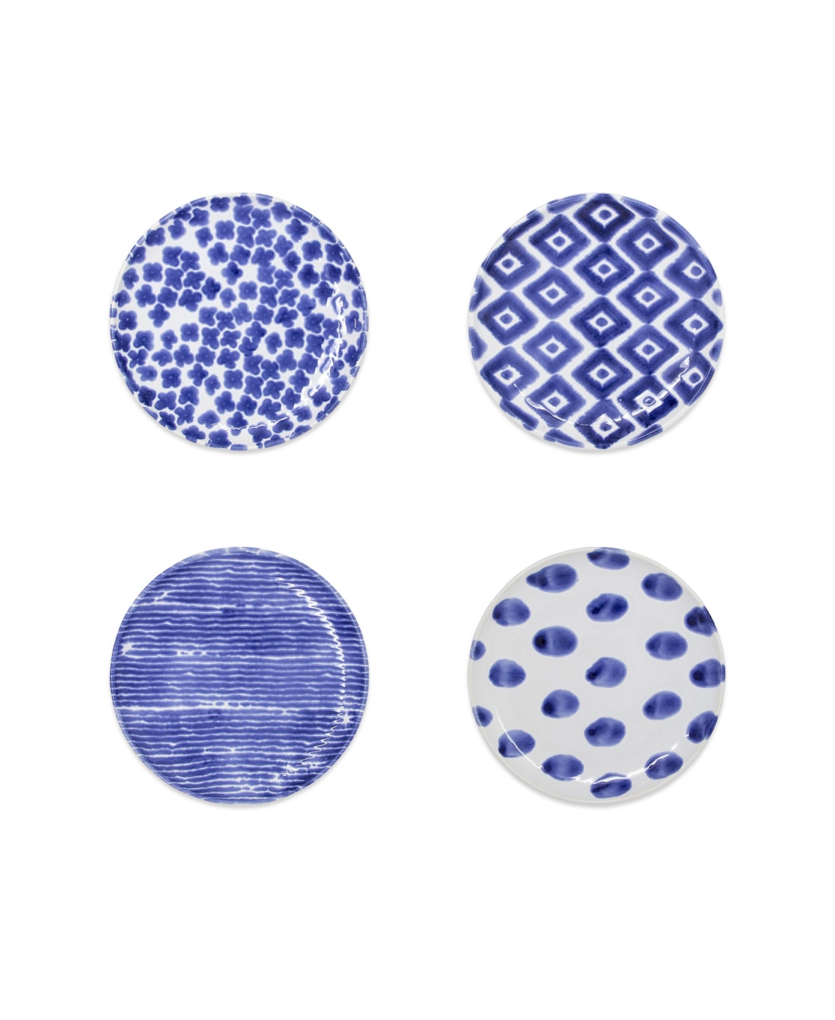 Vietri Santorini Assorted 4-piece Cocktail Plates Set In Blue,white