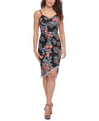 GUESS Embroidered-Mesh Sheath Dress - Macy's