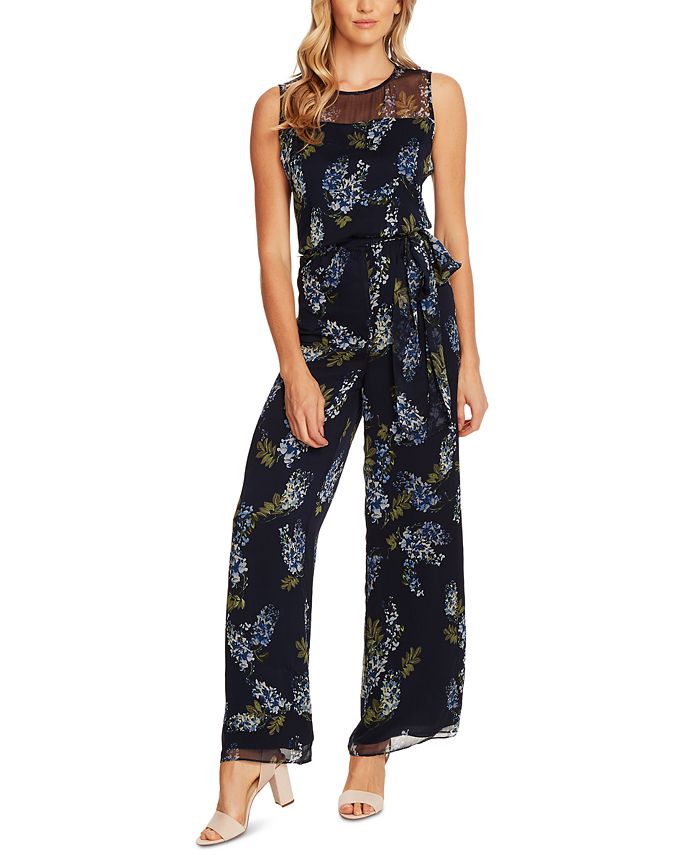 Vince Camuto Petite Weeping Willows Printed Illusion Jumpsuit - Macy's