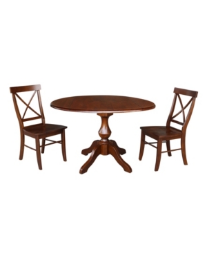 International Concepts 42" Round Top Pedestal Table With 2 Chairs In Brown