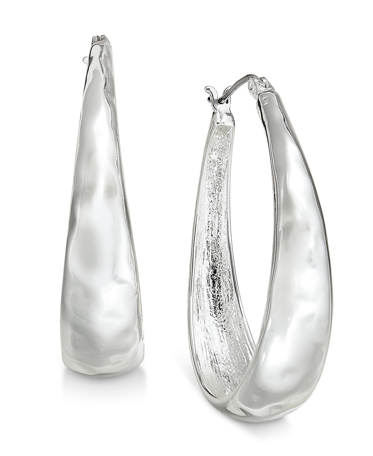 Style & Co Hammered Oval Hoop Earrings, Exclusively At Macy's In Silver