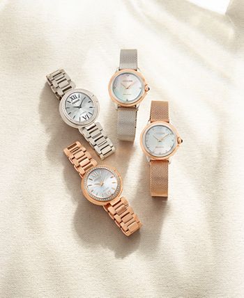 Citizen - Women's Ceci Diamond-Accent Pink Gold-Tone Stainless Steel Mesh Bracelet Watch 32mm