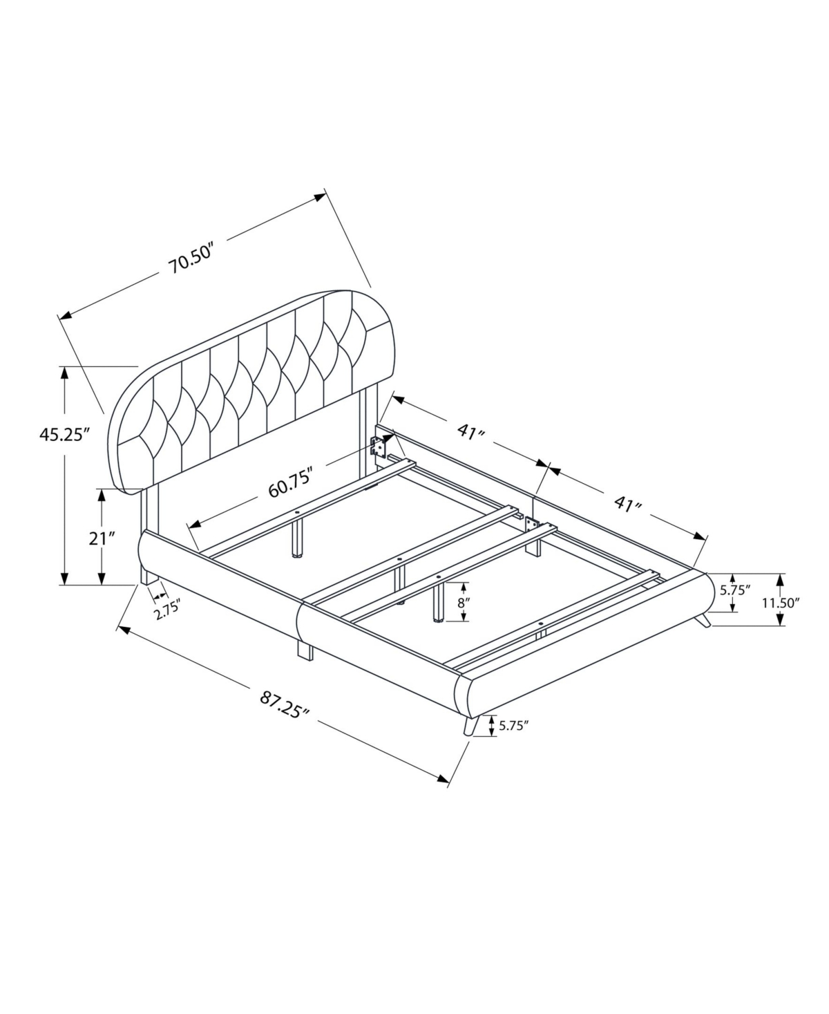 Monarch Specialties Bed - Size Leather- Look with Wood Legs