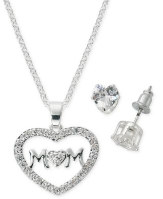 Cubic Zirconia MOM Heart Necklace 