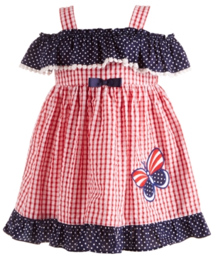Blueberi Boulevard Baby Girls Red White & Blue Seersucker Dress