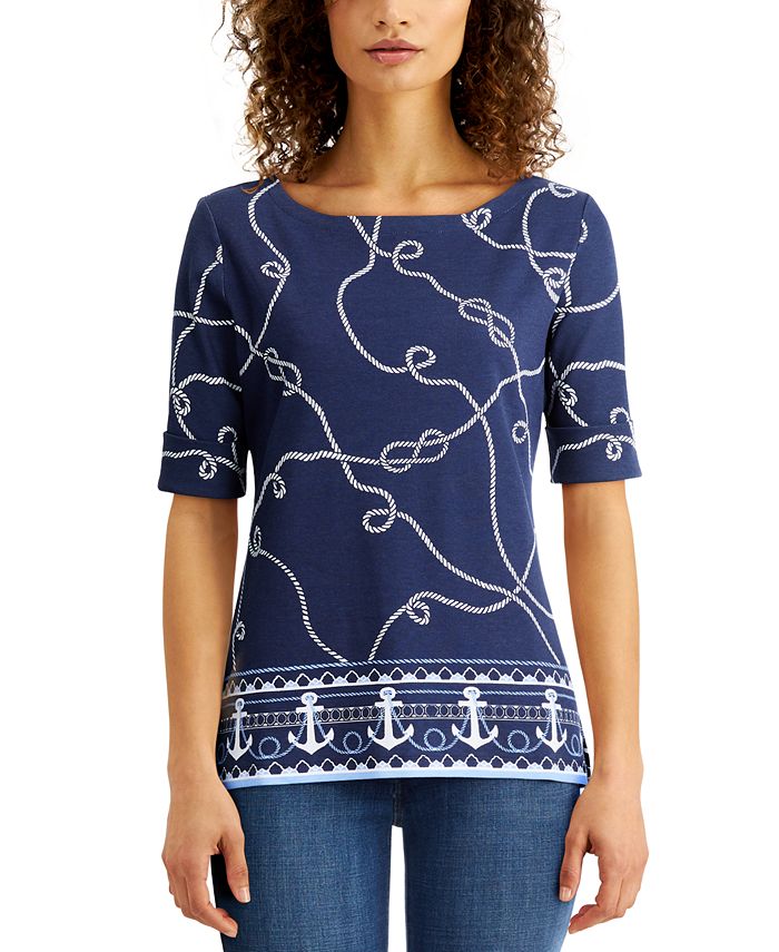 Karen Scott Printed ElbowLength Sleeve Top, Created for Macy's Macy's