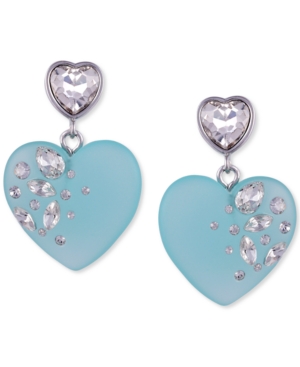 image of Guess Crystal-Frosted Heart Drop Earrings