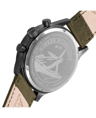 Men's Hawker Hurricane Chronograph Army Green Genuine Leather Strap Watch 42mm
