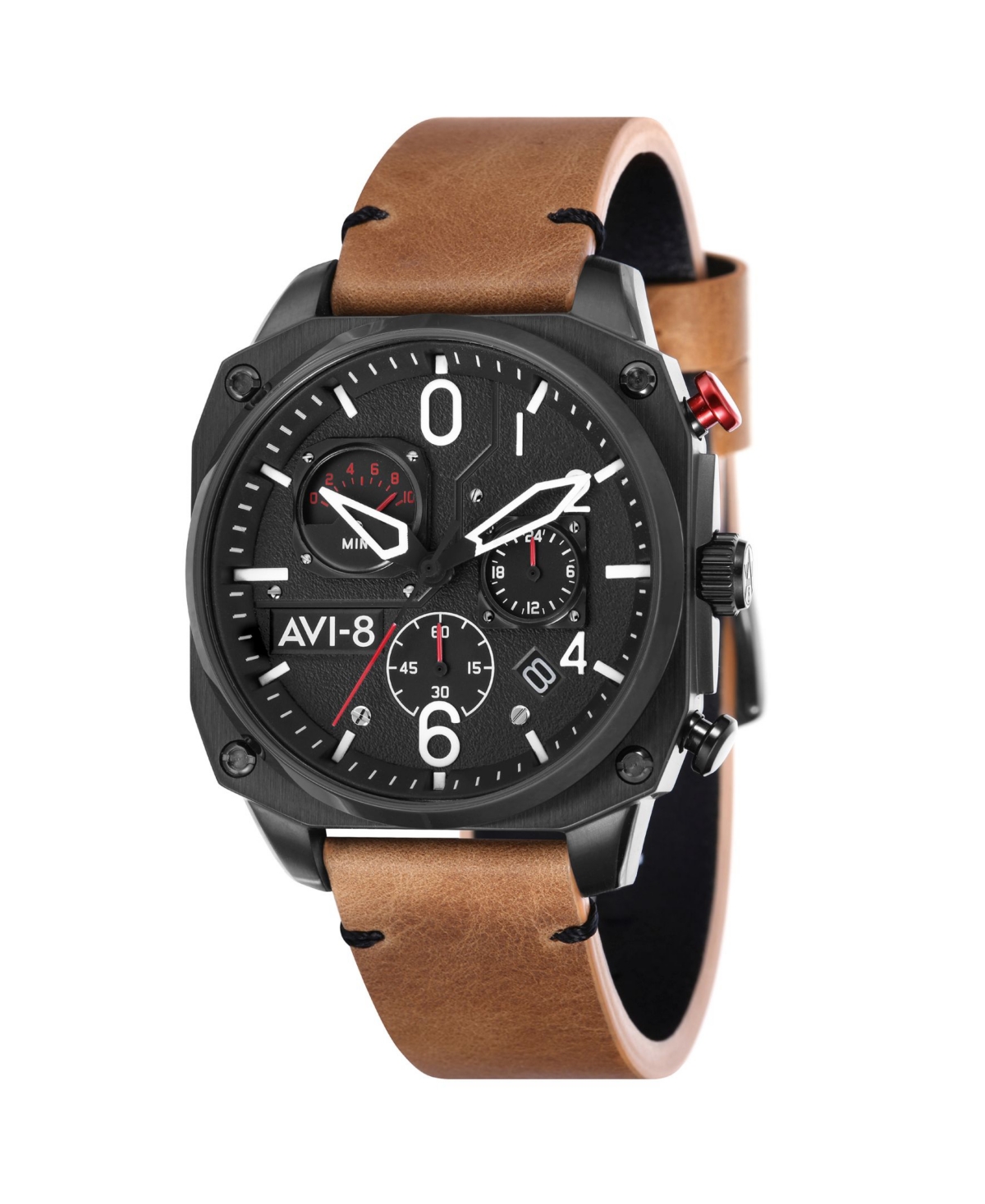 Men's Hawker Hunter Chronograph Retrograde Edition Brown Genuine Leather Strap Watch 45mm - Brown