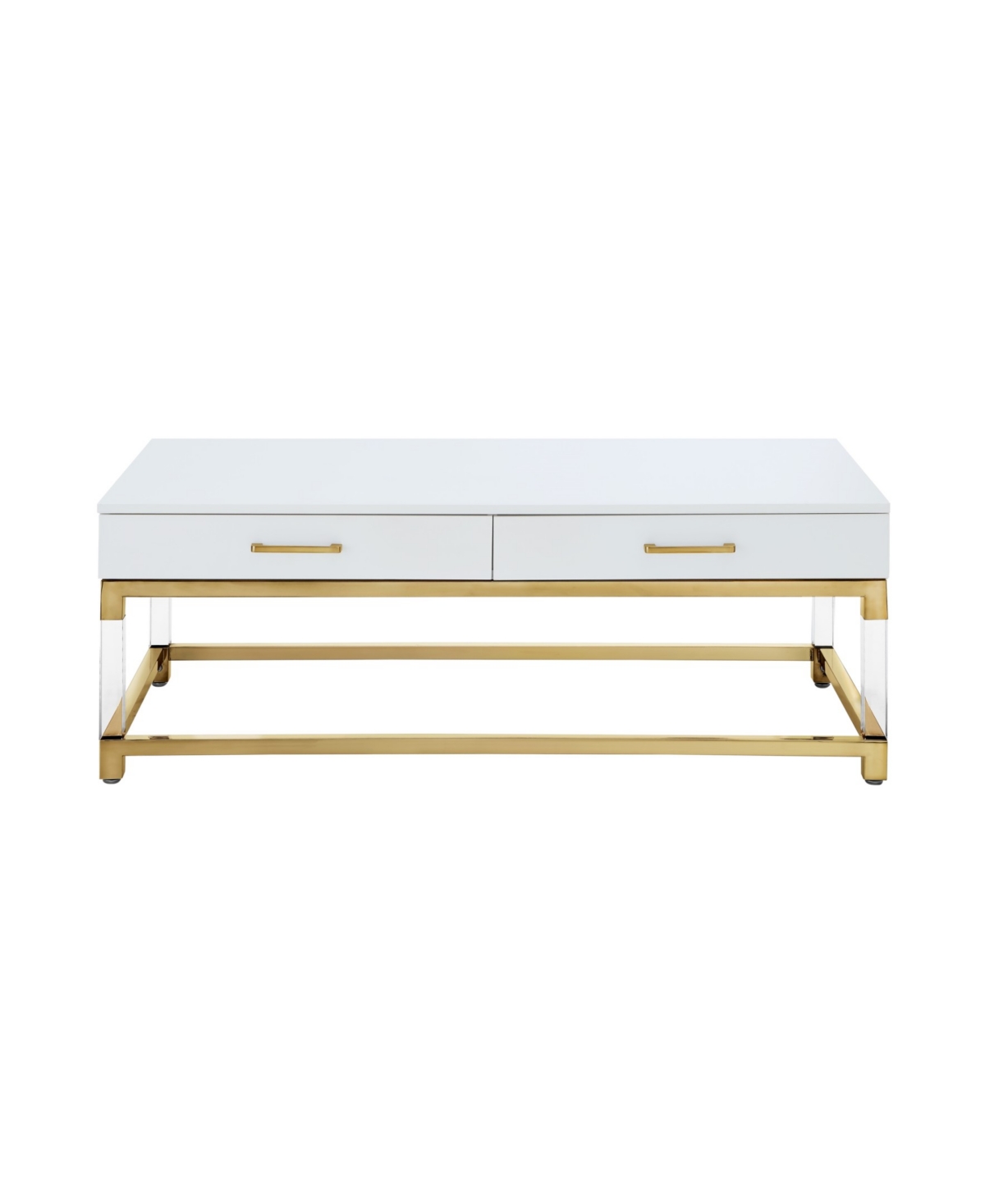 Inspired Home Casandra 2-Drawer High Gloss Coffee Table with Acrylic Legs and Metal Base