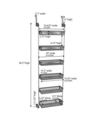 Over the Door Storage Rack, 6 Basket Door Organizer, Great for Use in Pantry as Spice Rack, Gray
