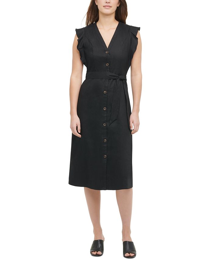 Calvin Klein Side-Ruffle Button-Down Dress - Macy's