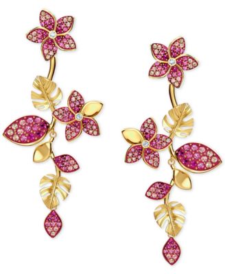 Swarovski - Gold-Tone Tropical Flower Linear Earrings