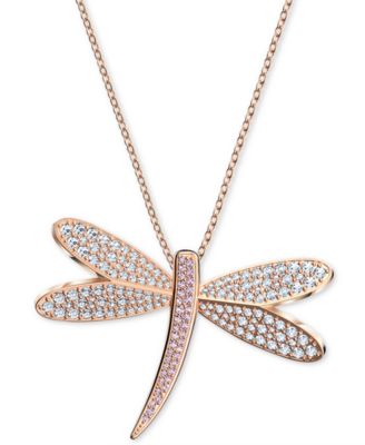 Swarovski - Rose Gold-Tone Crystal Dragonfly Pendant 31-3/8" Long Necklace
