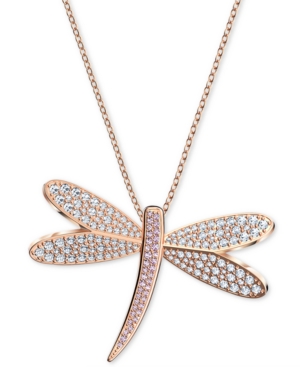 image of Swarovski Rose Gold-Tone Crystal Dragonfly Pendant 31-3/8