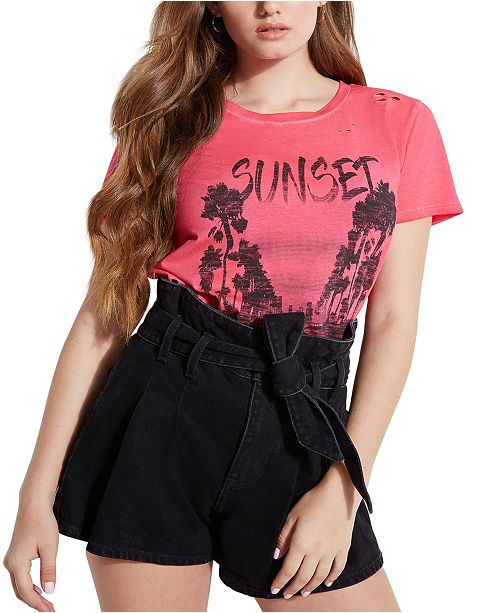 Guess Cotton Ripped Sunset Graphic T Shirt Reviews Macy S