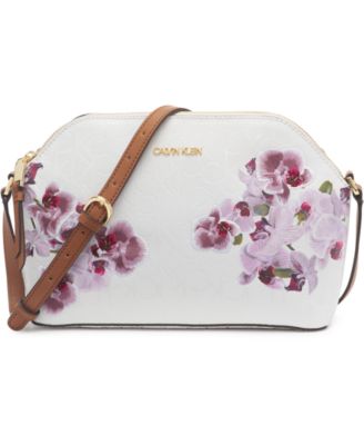 calvin klein janae orchid logo print satchel