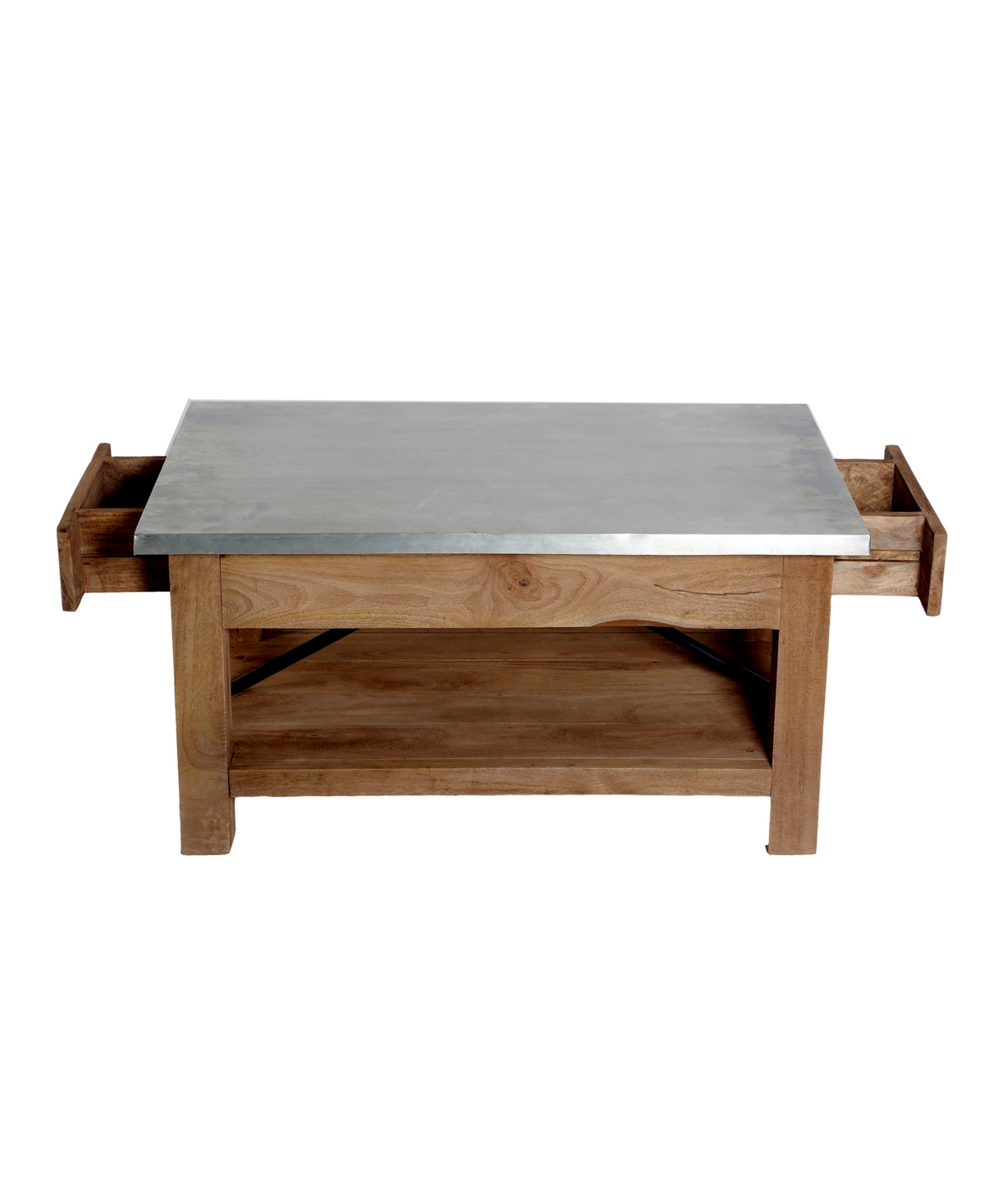 Alaterre Furniture Millwork Wood and Zinc Metal Coffee Table with Shelf