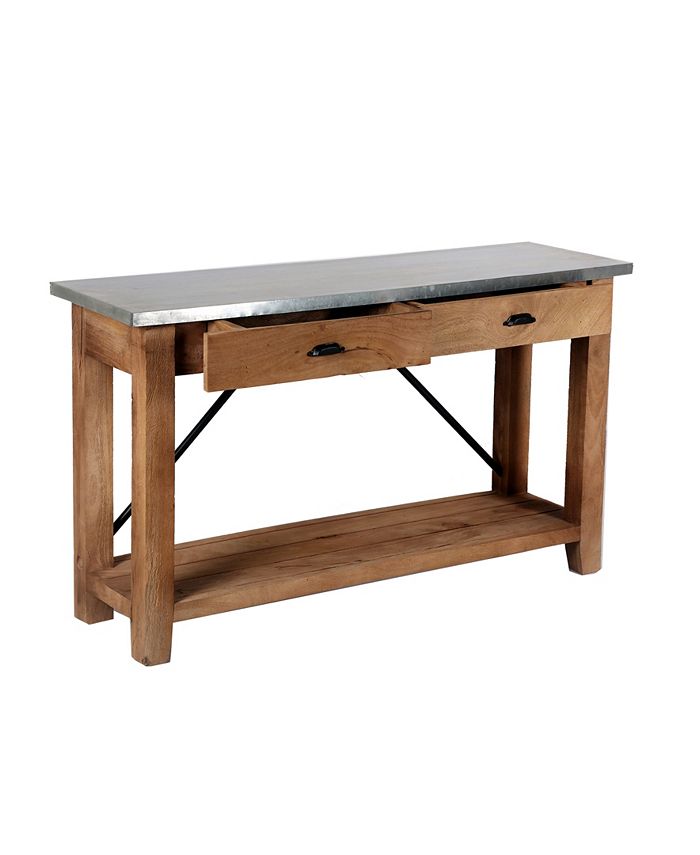 Alaterre Furniture Millwork Wood and Zinc Metal Console and Media Table