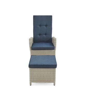 Haven All-Weather Wicker Set Outdoor Recliners with Ottomans and Round Glass Top Accent Table