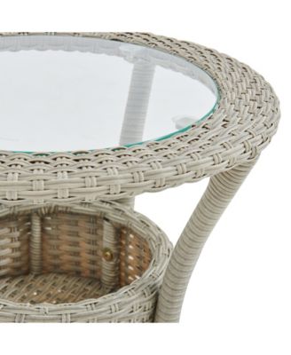 Haven All-Weather Wicker Set Outdoor Recliners with Ottomans and Round Glass Top Accent Table