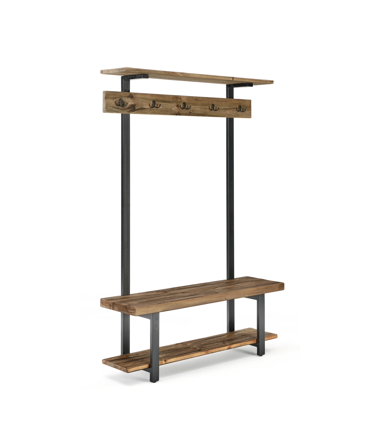 Alaterre Furniture Pomona Entryway Hall Tree with Bench, Shelves and Coat Hooks