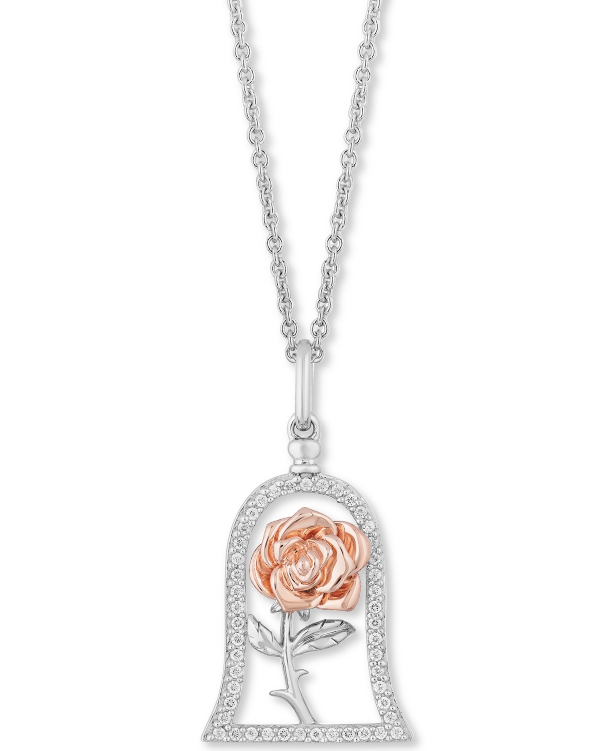 Enchanted Disney Diamond Rose Belle Pendant Necklace (1/5 ct. t.w.) in Sterling Silver & 14k Rose Gold - Sterling Silver / Rose Gold