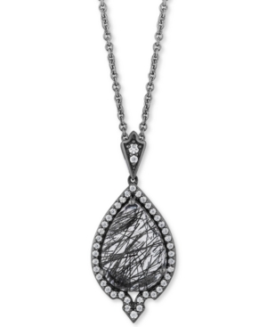 image of Enchanted Disney Villains Black Rutile Quartz (4-5/8 ct. t.w.) & Diamond (1/4 ct. t.w.) Maleficent Mirror Pendant Necklace in Sterling Silver, 16