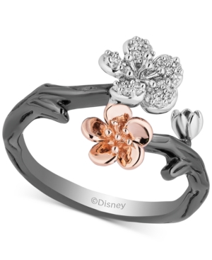 image of Enchanted Disney Diamond Mulan Flower Ring (1/6 ct. t.w.) in 14k Rose Gold, Sterling Silver & Black Rhodium-Plate