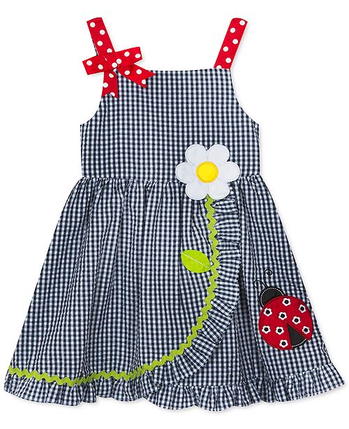 Rare Editions Baby Girls Ladybug Checked Seersucker Ruffle Dress