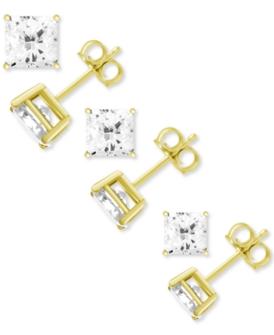 image of Essentials 3-Pc. Set Fine Silver Plated Square Cubic Zirconia Stud Earrings