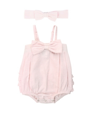 RuffleButts Baby Girl Seersucker Romper and Headband Set
