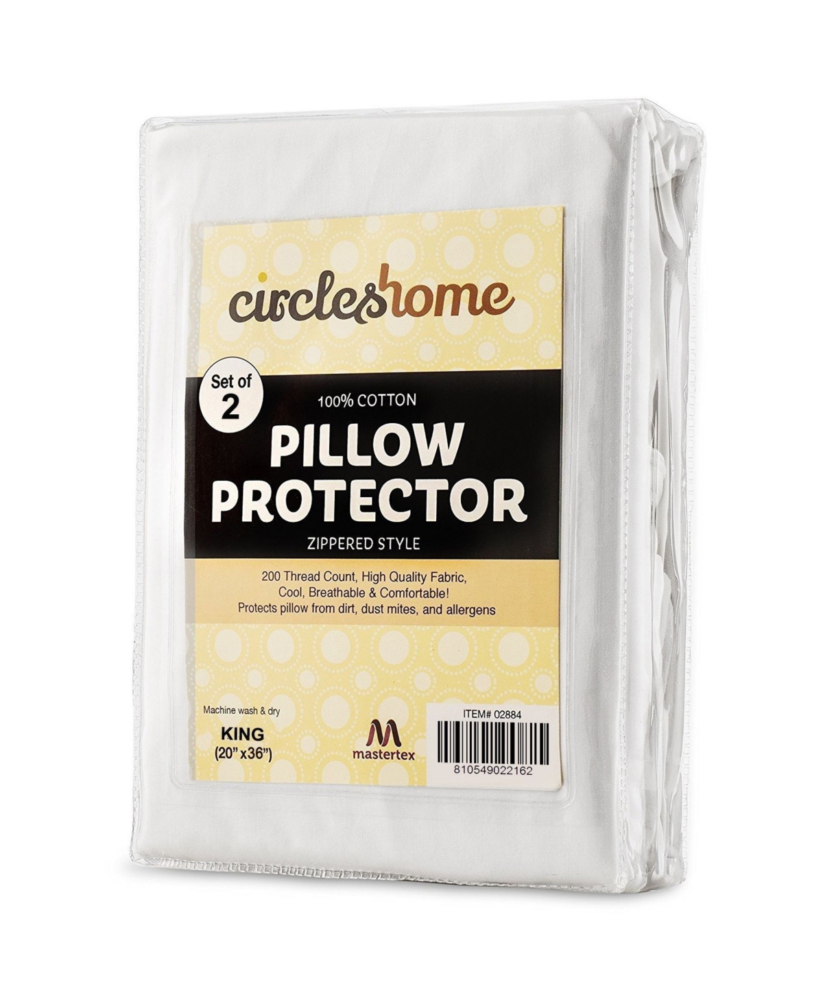 Circles Home 100% Cotton Breathable Pillow Protector with Zipper –(2 Pack) - White
