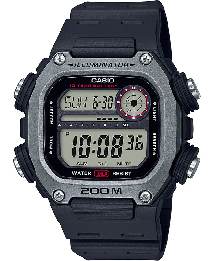 casio men's lcd black resin strap watch