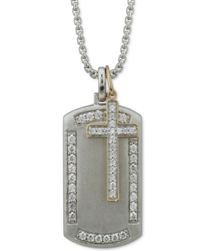 Macy's Men's Diamond Cross & Dog Tag 22" Pendant Necklace (1 Ct. T.w.) In Sterling Silver
