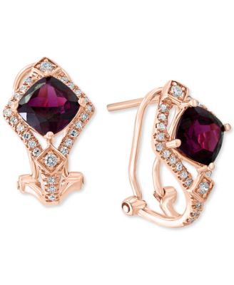 LALI Jewels - Rhodolite Garnet (2-1/2 ct. t.w.) & Diamond (1/4 ct. t.w.) Drop Earrings in 14k Rose Gold
