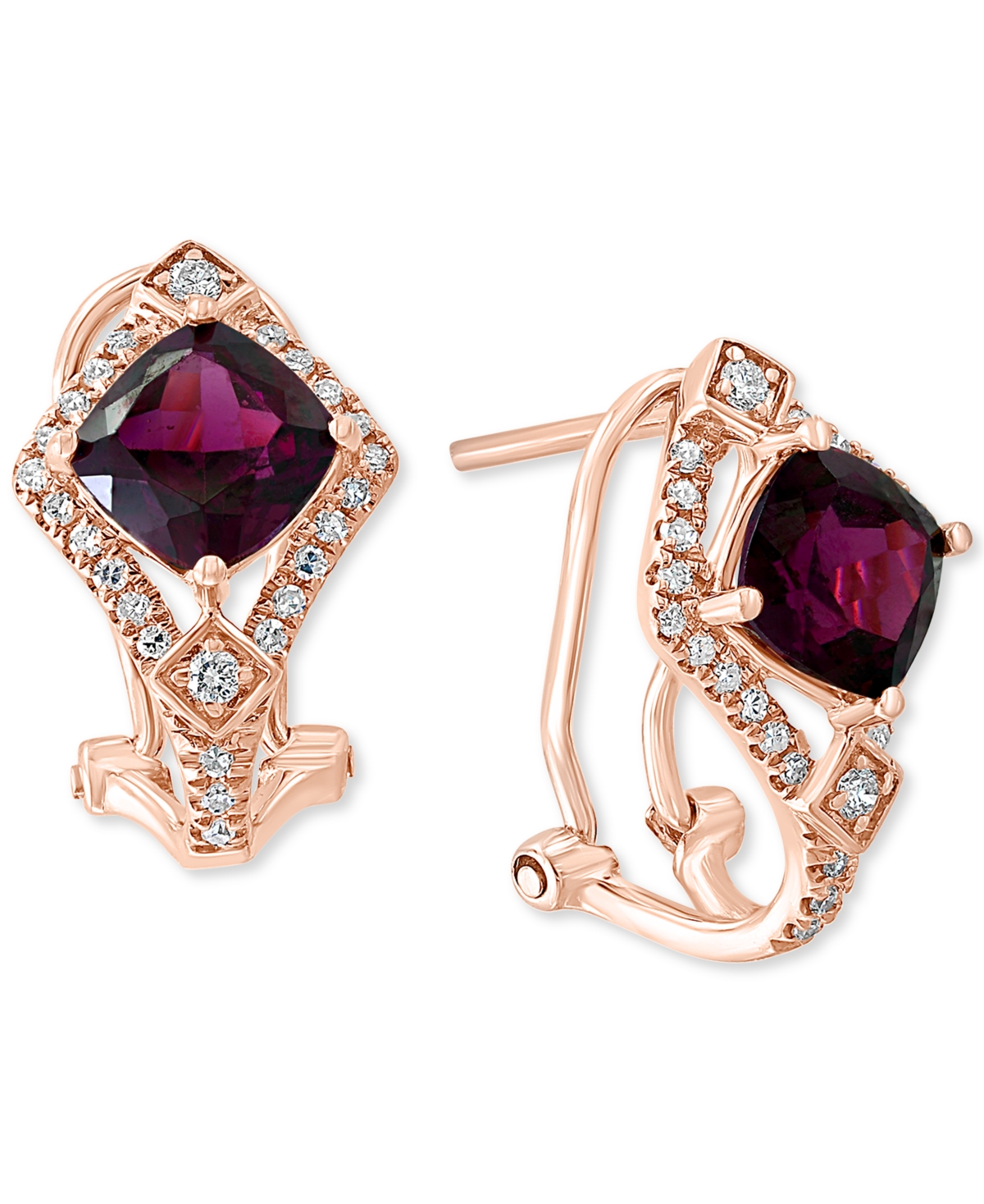 Rhodolite Garnet (2-1/2 ct. t.w.) & Diamond (1/4 ct. t.w.) Drop Earrings in 14k Rose Gold - GARNET