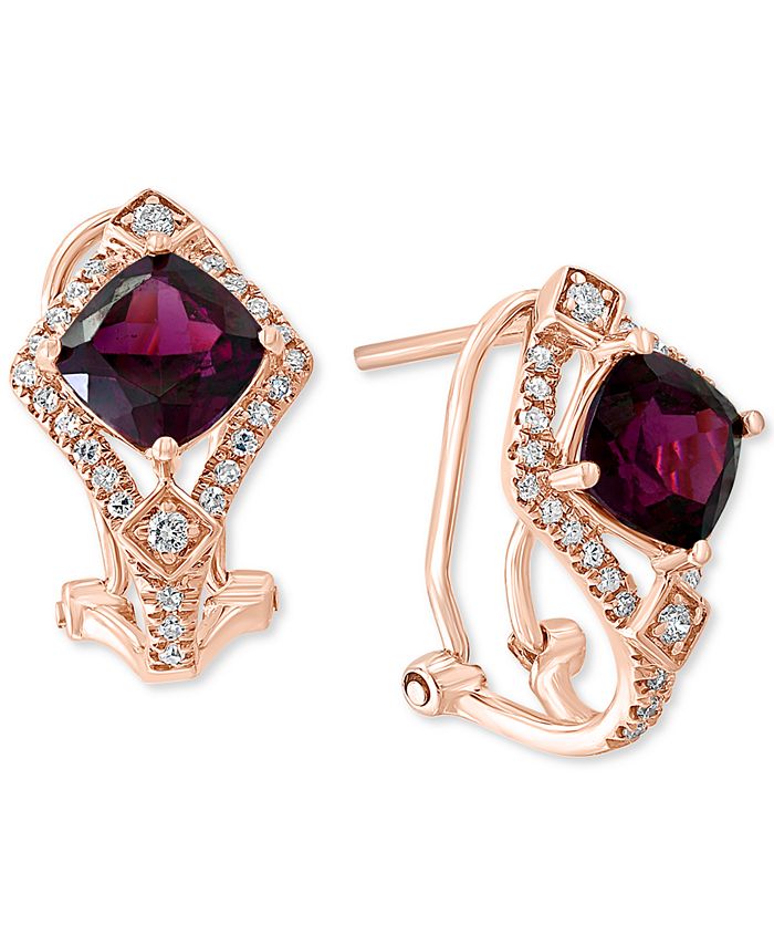 LALI Jewels - Rhodolite Garnet (2-1/2 ct. t.w.) & Diamond (1/4 ct. t.w.) Drop Earrings in 14k Rose Gold