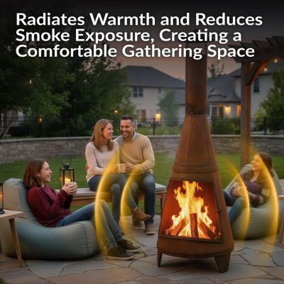 Outdoor Backyard Large Freestanding Oxidized Steel Wood-Burning Fire Pit Chiminea - 70" - Rust Finish