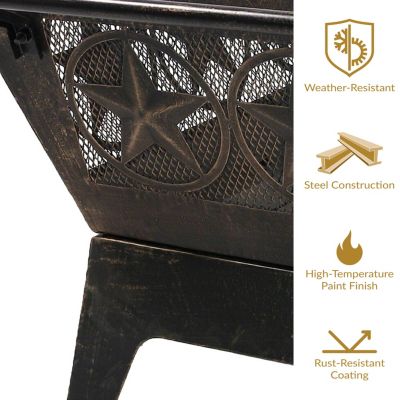 Outdoor Camping or Backyard Steel Northern Galaxy Fire Pit with Cooking Grill Grate, Spark Screen, and Log Poker - 32"