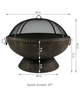 Outdoor Camping or Backyard Large Fire Pit Bowl with Spark Screen, Log Poker, and Metal Wood Grate - 30" - Bronze