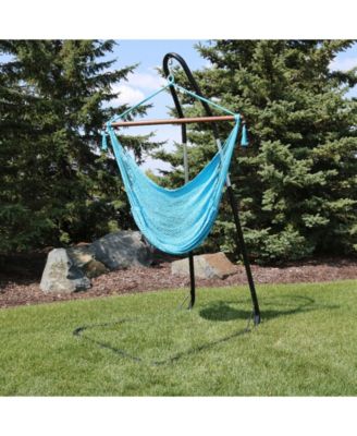 Caribbean Style Extra Large Hanging Rope Hammock Chair Swing with Stand - 300 lb Weight Capacity