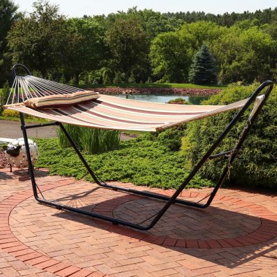 Double Quilted Fabric Hammock with Universal Steel Stand - 450-Pound Capacity