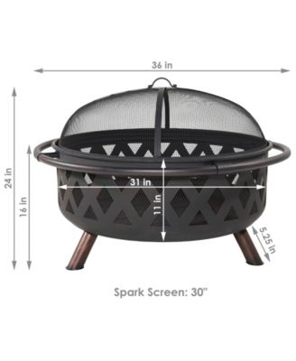 Outdoor Camping or Backyard Crossweave Cut Out Fire Pit with Spark Screen and Log Poker