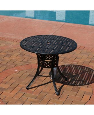 Round Lattice Design Cast Aluminum Outdoor Patio Table with Umbrella Hole, Black