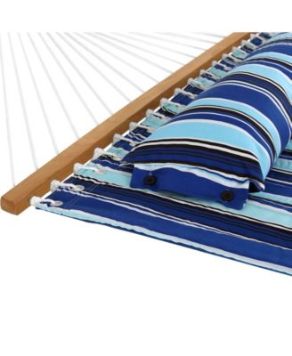 Outdoor 2-Person Quilted Fabric Hammock with Spreader Bars and Freestanding Stand