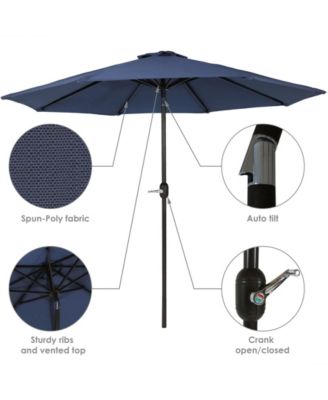 Outdoor Aluminum Patio Umbrella with Fade-Resistant Canopy and Auto Tilt and Crank - 9' - Navy Blue
