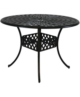 Outdoor Crossweave Design Black Cast Aluminum Round Patio Dining Table with Umbrella Hole